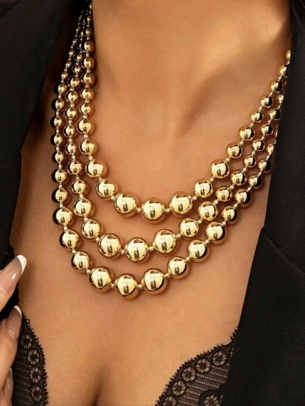 Gold Multistrand Beaded Necklace - Elegant Statement Jewelry